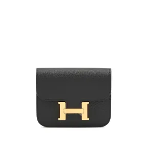 Hermès Black Epsom Constance Slim Wallet Gold Hardware, 2024