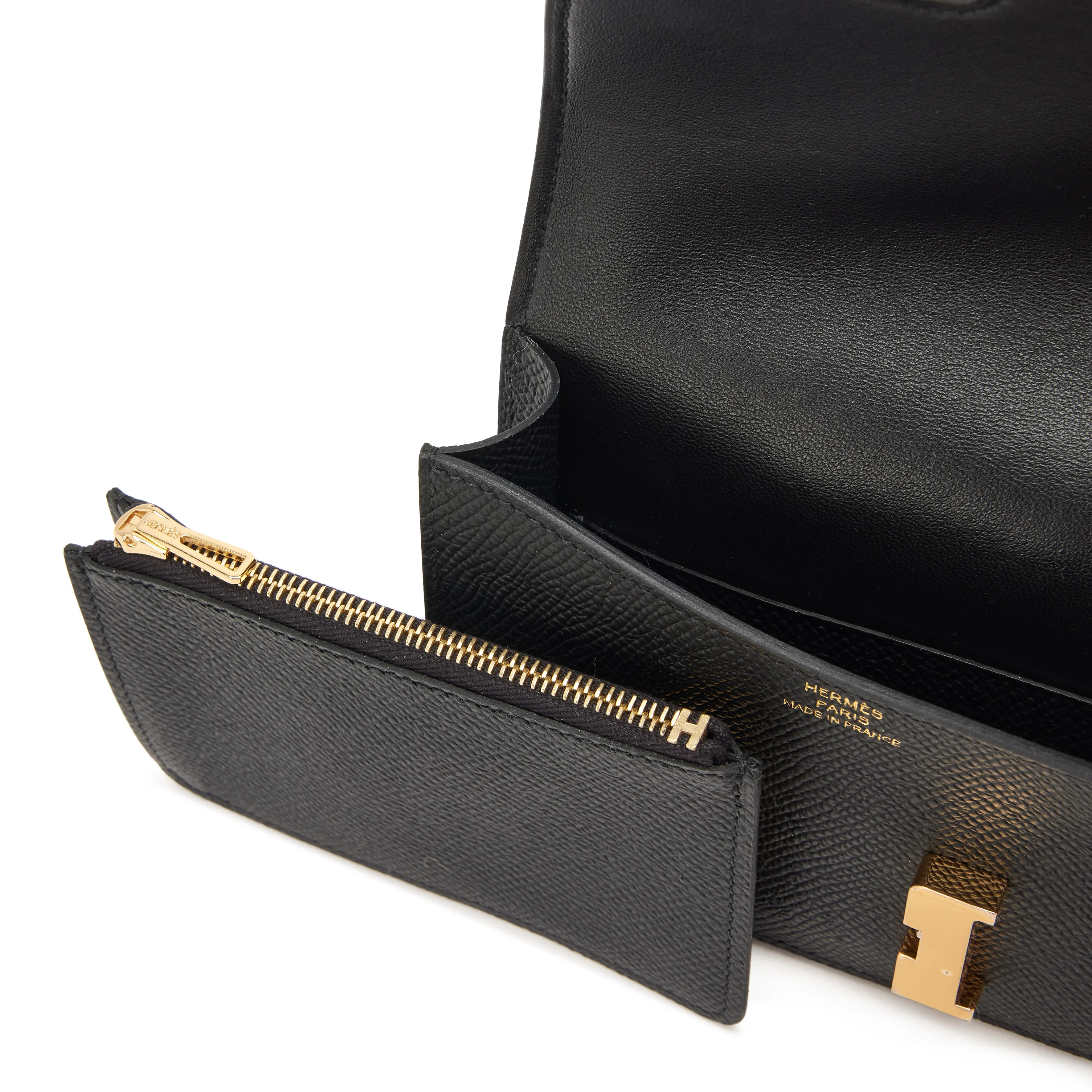 Hermès Black Epsom Constance Slim Wallet Gold Hardware, 2024