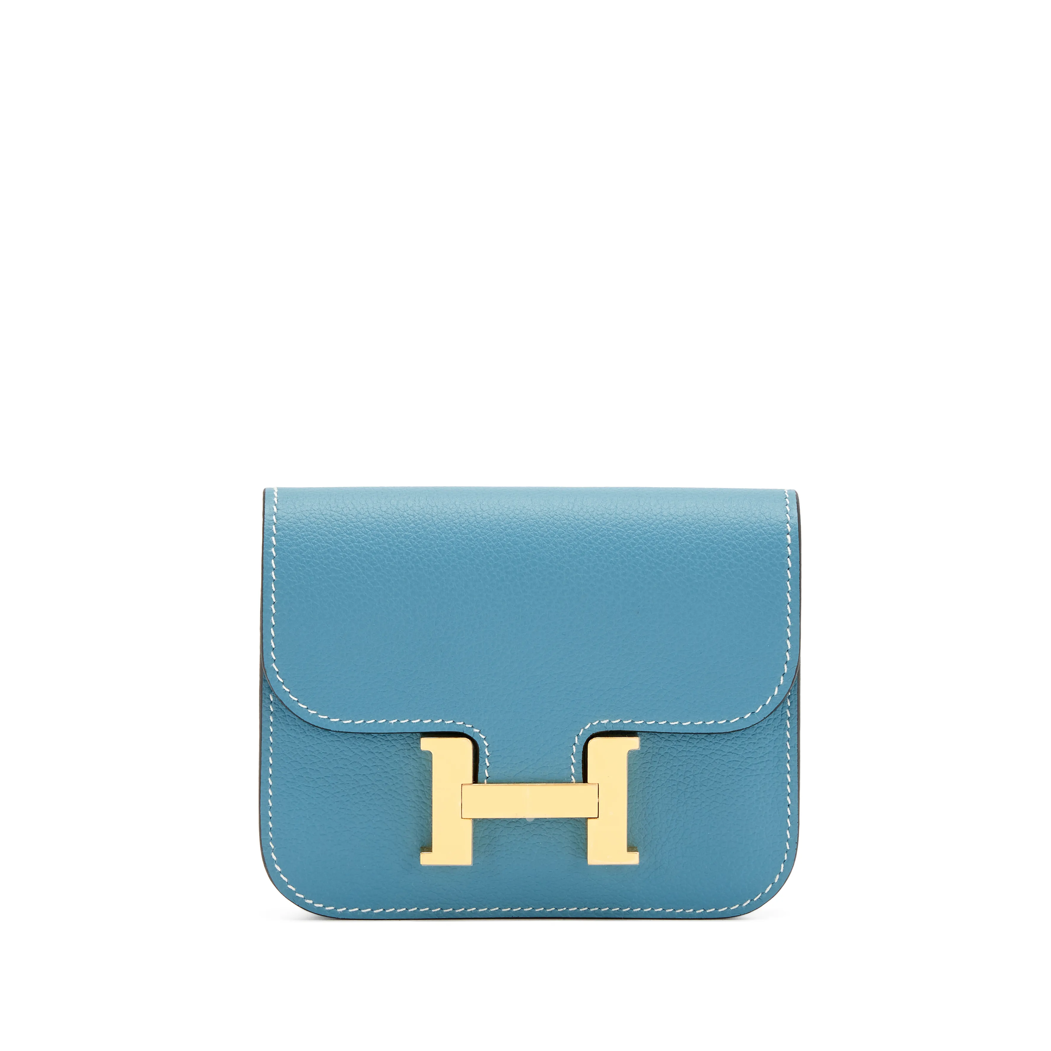 Hermès Blue Jean Evercolor Constance Slim Wallet Gold Hardware, 2023