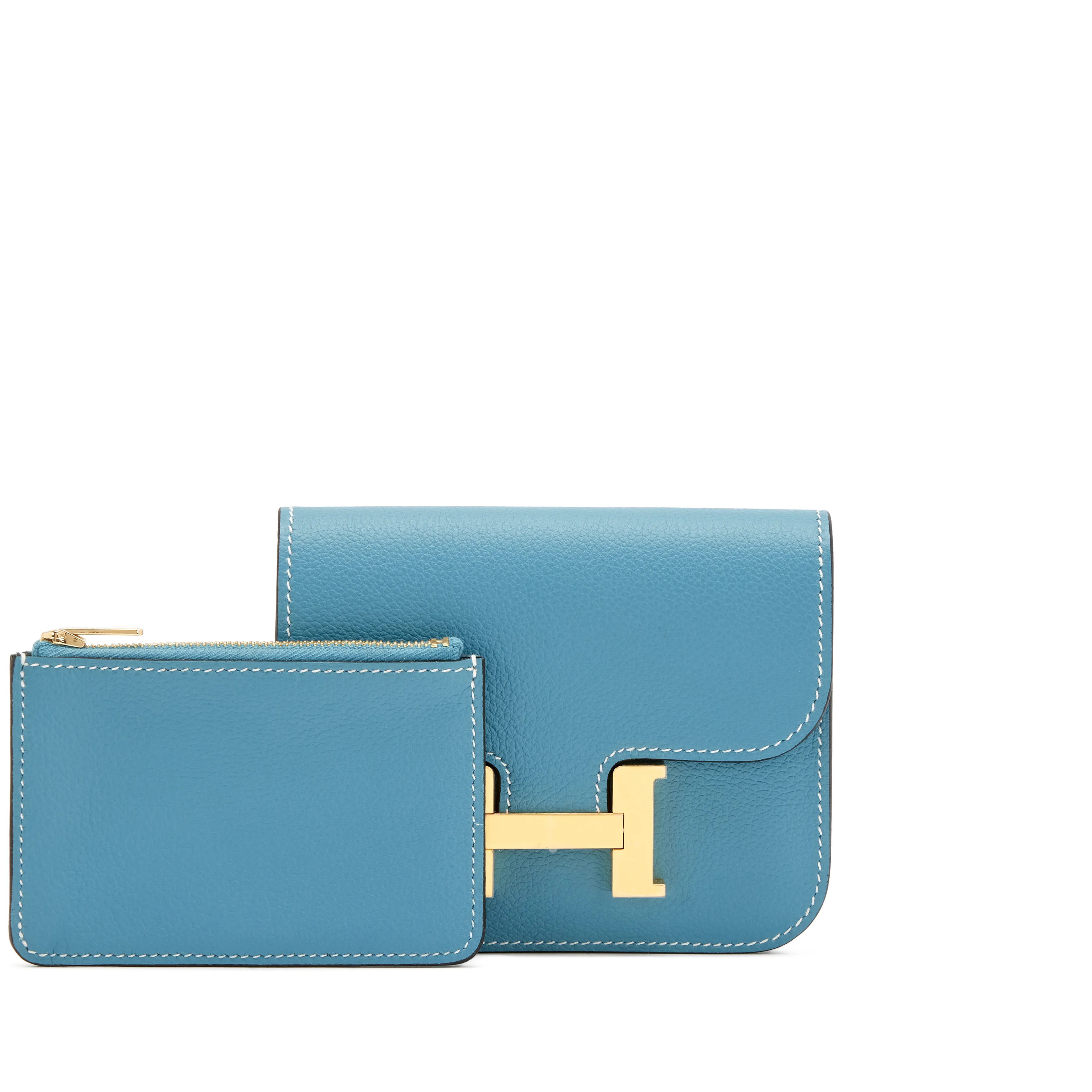 Hermès Blue Jean Evercolor Constance Slim Wallet Gold Hardware, 2023