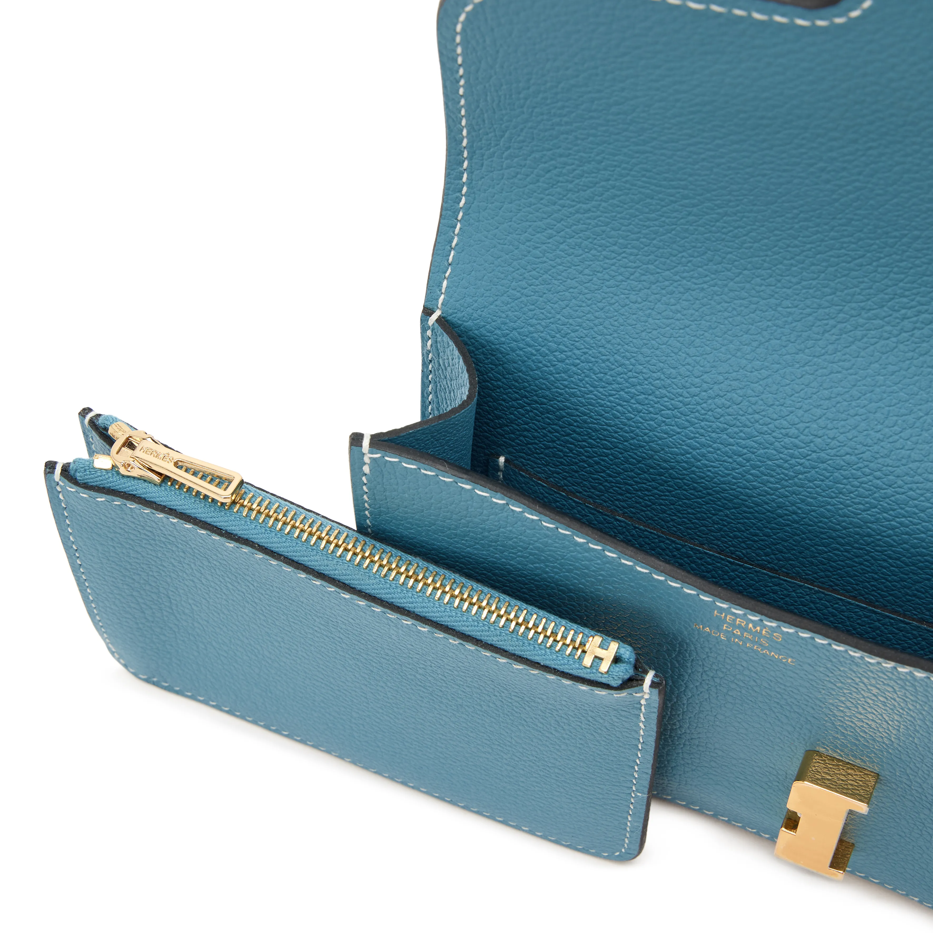 Hermès Blue Jean Evercolor Constance Slim Wallet Gold Hardware, 2023