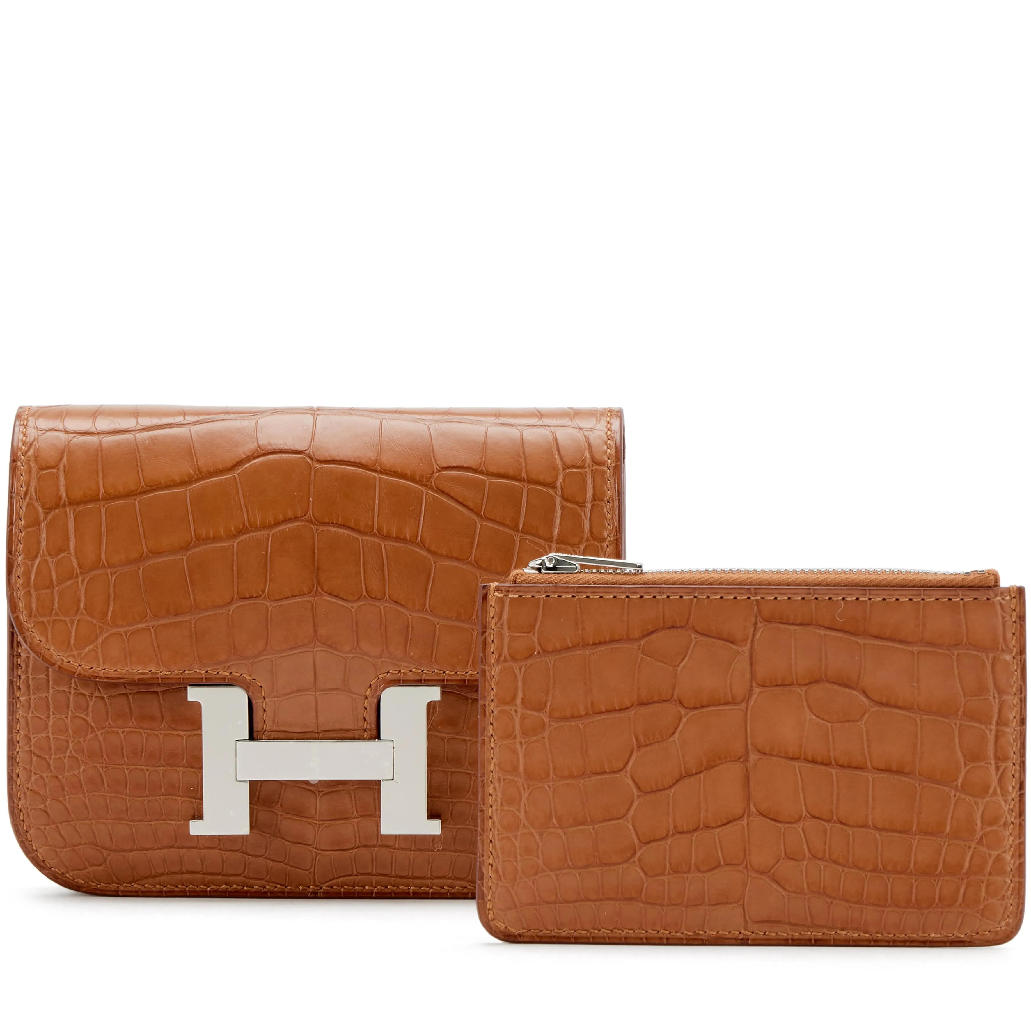 Hermès Gold Matte Alligator Constance Slim Wallet Palladium Hardware, 2021