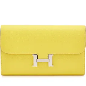 Hermès Lime Epsom Long Constance Wallet Palladium Hardware, 2019