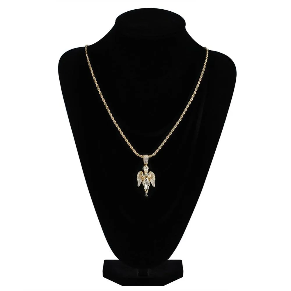 Hip Hop Unisex Gold Plated Micro Pave Iced Out CZ Angel Pendant Necklace