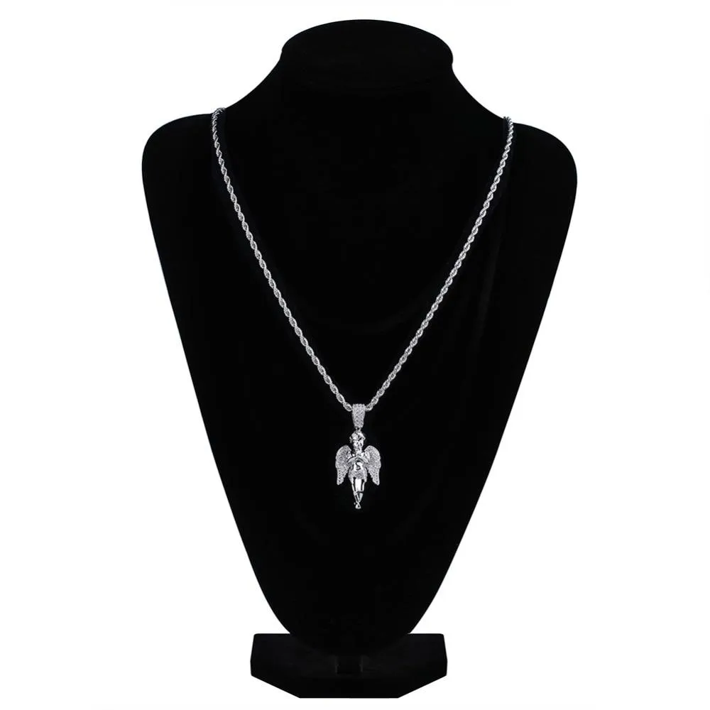 Hip Hop Unisex Gold Plated Micro Pave Iced Out CZ Angel Pendant Necklace