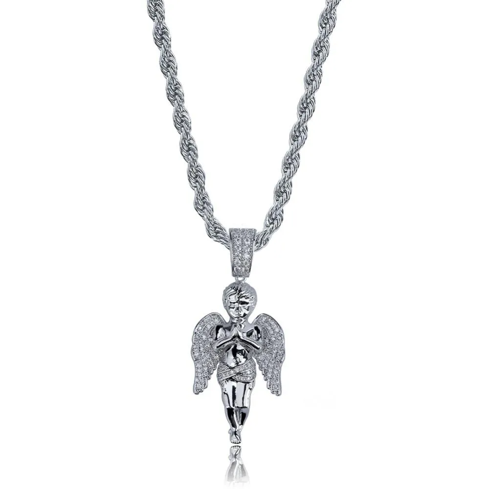 Hip Hop Unisex Gold Plated Micro Pave Iced Out CZ Angel Pendant Necklace