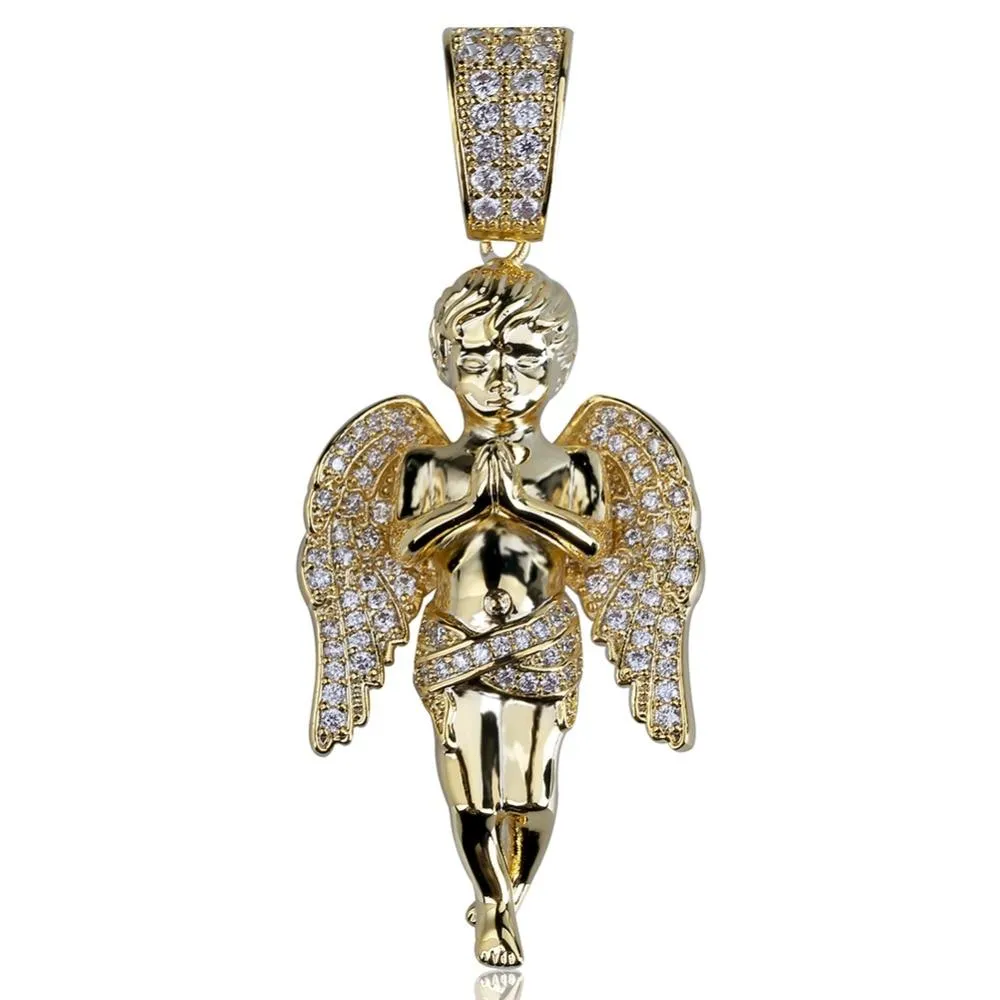 Hip Hop Unisex Gold Plated Micro Pave Iced Out CZ Angel Pendant Necklace