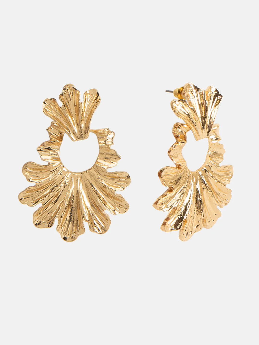 Irregular Metal Texture Leaf Earrings