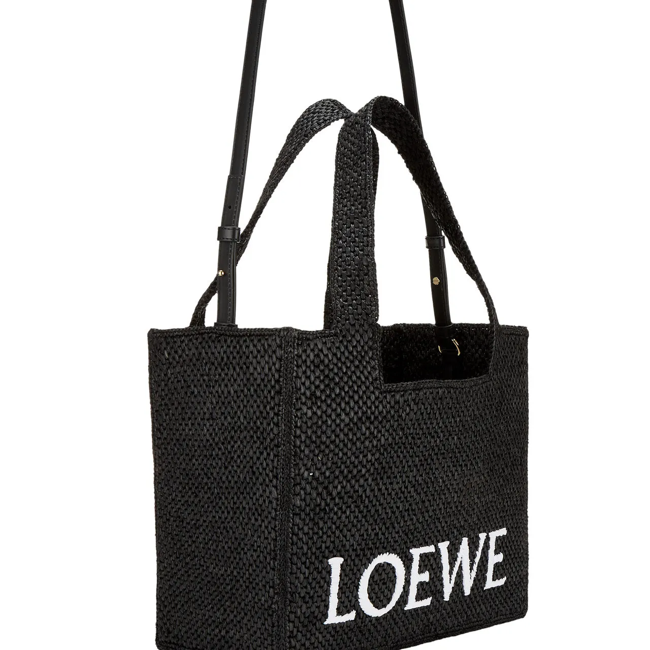 LOEWE PAULAS IBIZA 2024 Logo Font Medium Raffia Tote - Black