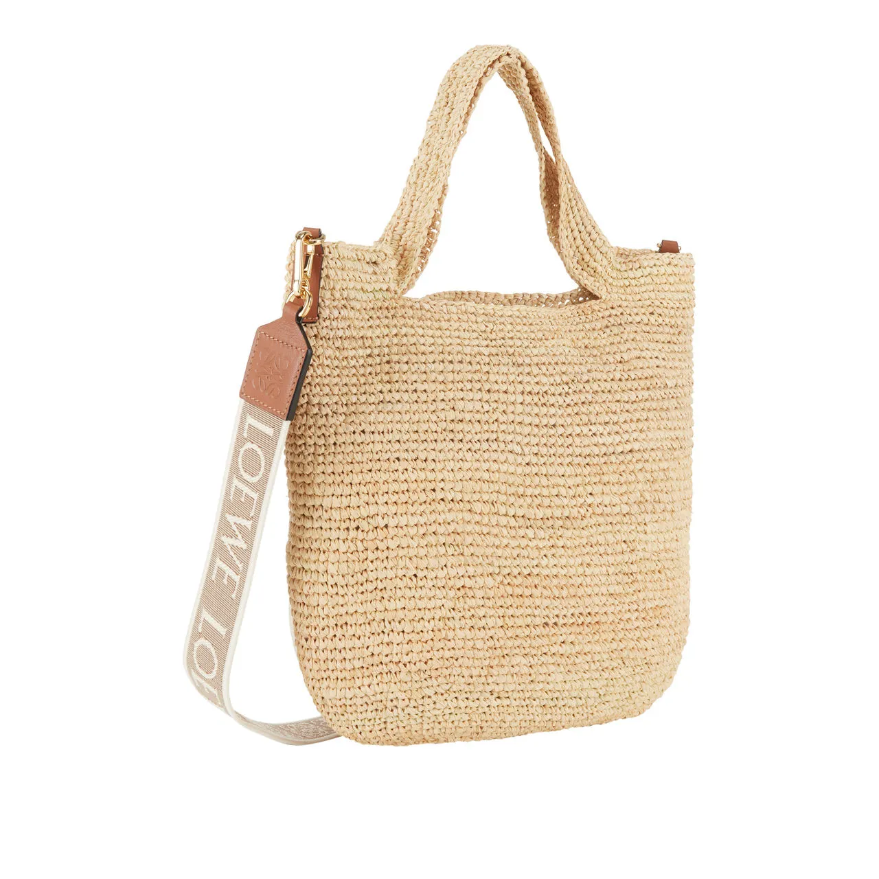 LOEWE PAULAS IBIZA 2024 Slit Raffia & Calfskin Mini Tote - Natural Tan