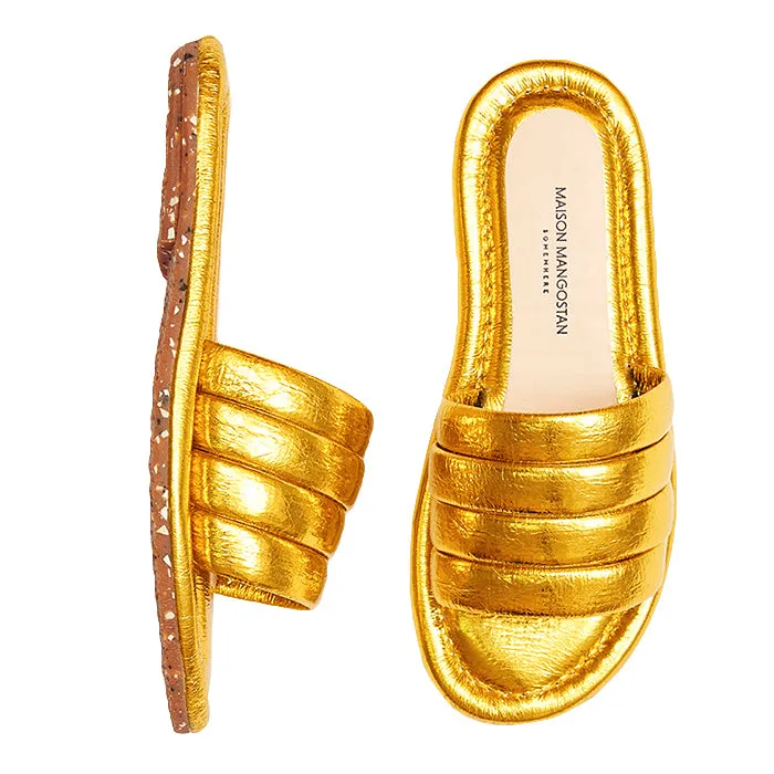 Maison Mangostan Child Marmelo Sandal Metallic Faux Leather Yellow