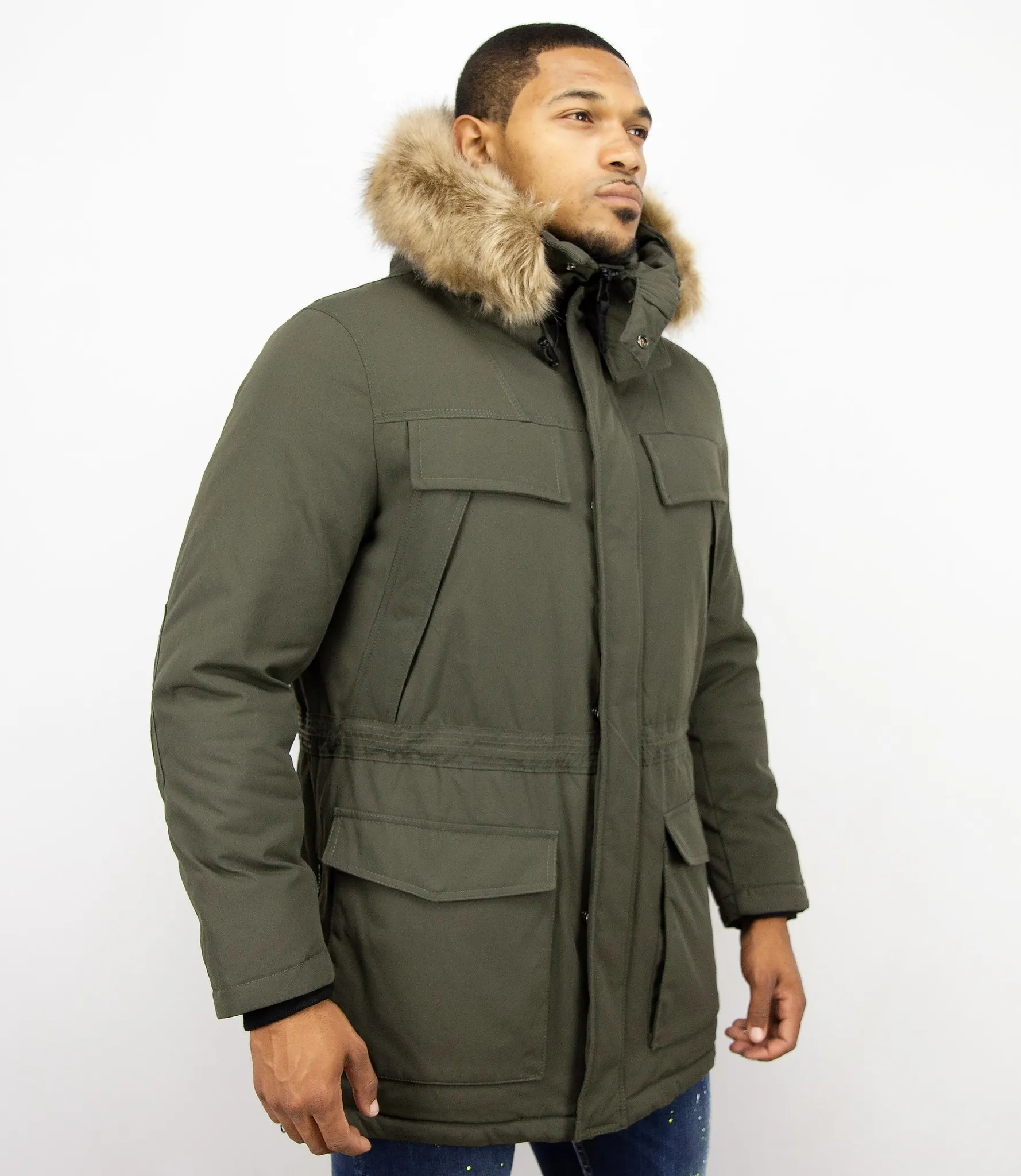 Men Long Winter Coat Parka Green |