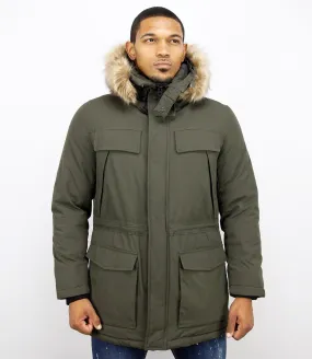 Men Long Winter Coat Parka Green |