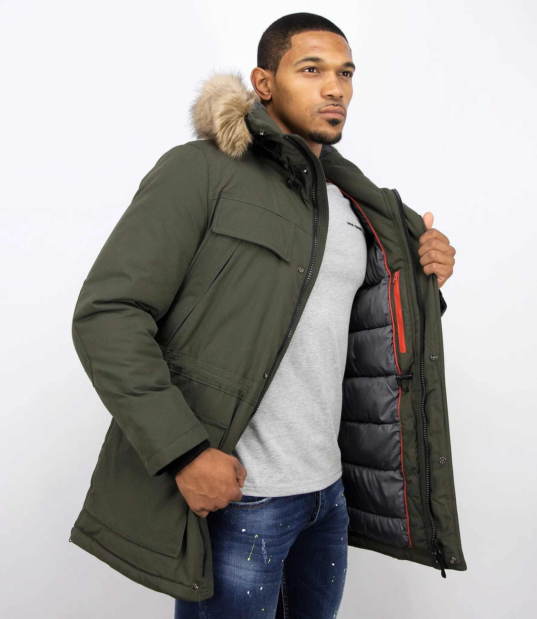 Men Long Winter Coat Parka Green |