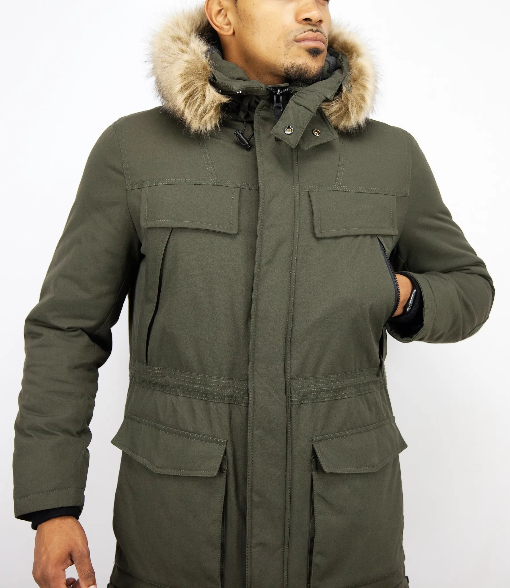 Men Long Winter Coat Parka Green |