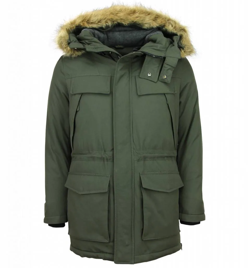 Men Long Winter Coat Parka Green |