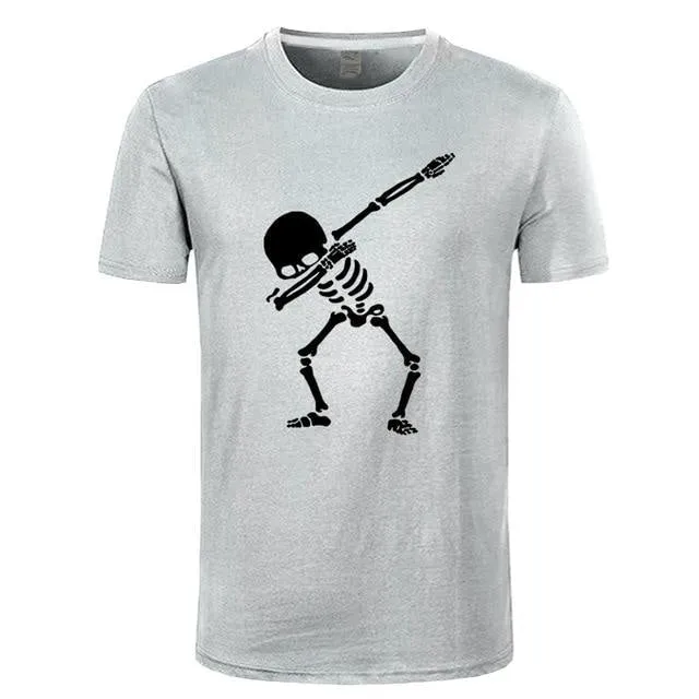 Men's Hip Hop Skeleton Dabbing Black Skull Punk T-Shirt with O-Neck