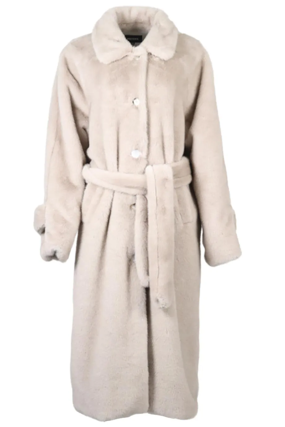 MEOTINE BELTED FAUX FUR COAT MEDIUM-LARGE