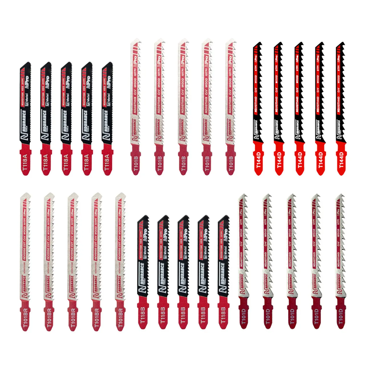 N-Durance NDJIGMIXED Fast-Cut Multi-Purpose Jigsaw Blades for Wood, Plastic & Metal - Assorted (30 Pack)