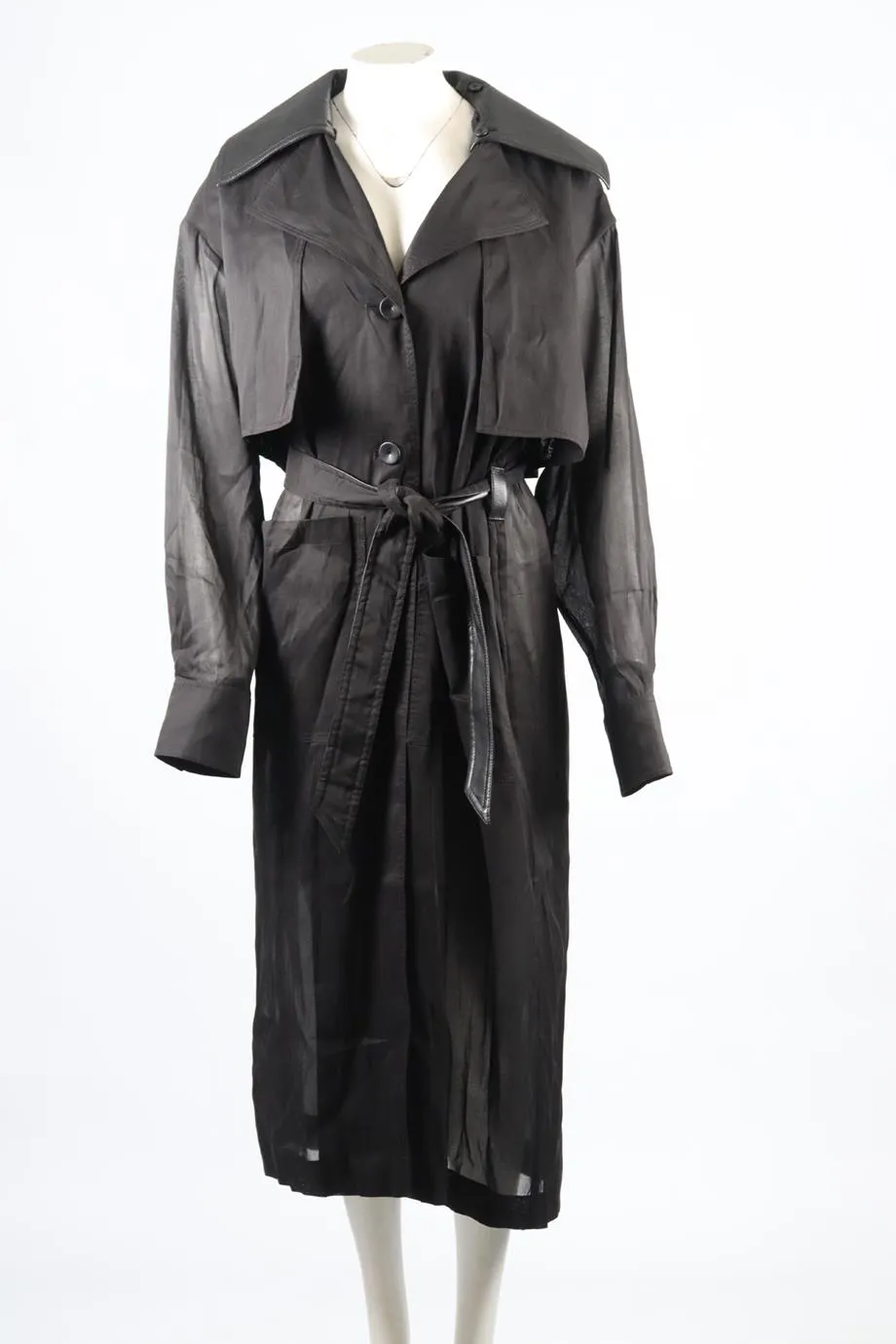 NANUSHKA BELTED LEATHER AND COTTON BLEND TRENCH COAT SMALL