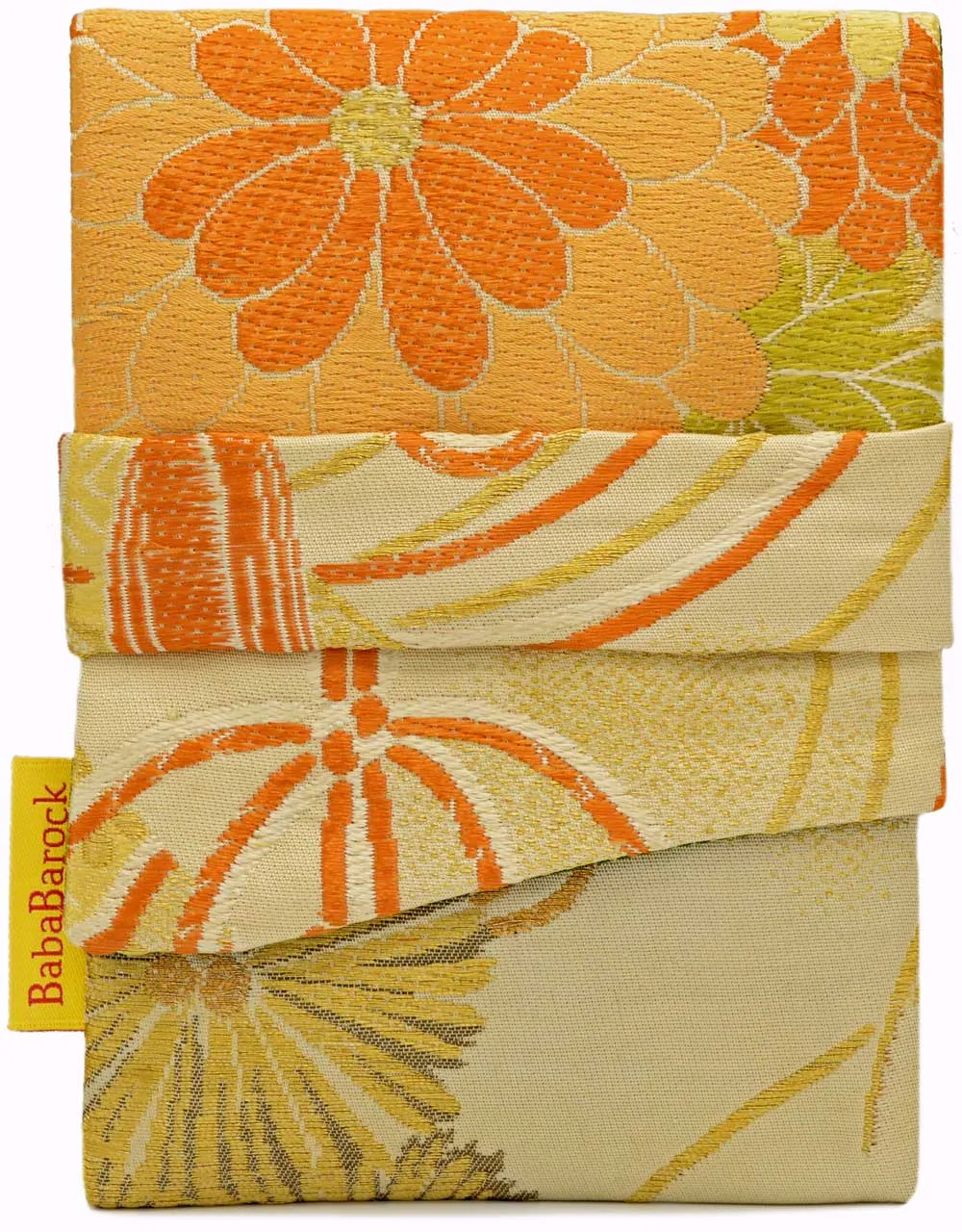 Orange and Lime Blossoms - Japanese vintage silk foldover pouch