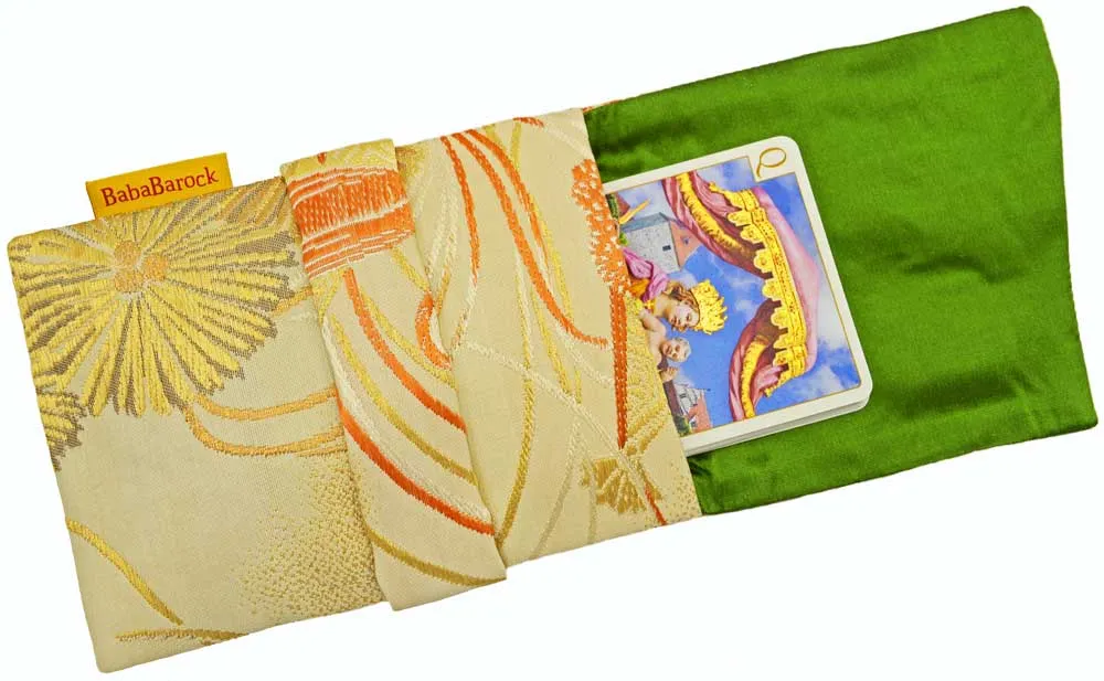 Orange and Lime Blossoms - Japanese vintage silk foldover pouch