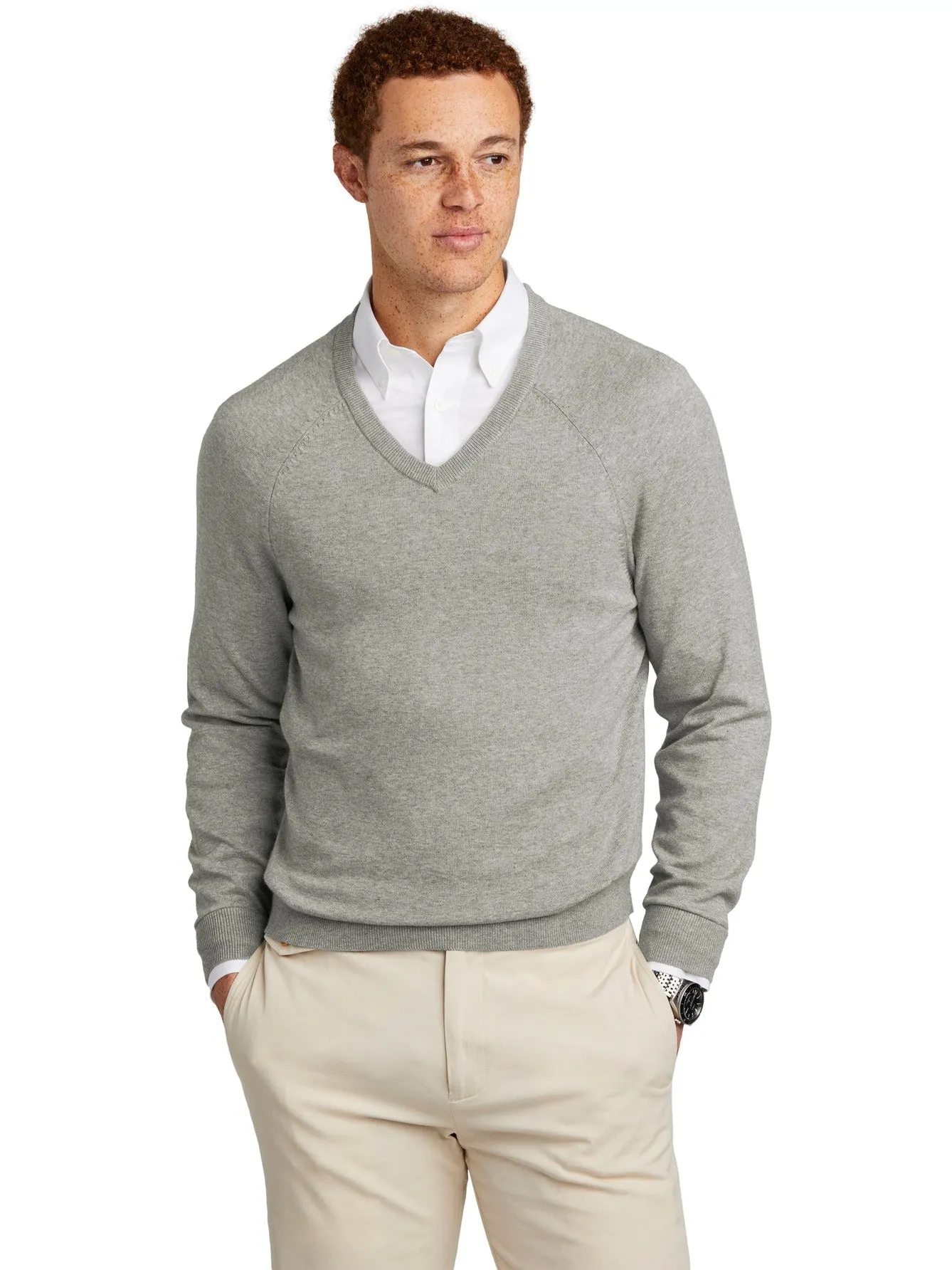 OUTLET-Brooks Brothers Cotton Stretch V-Neck Sweater