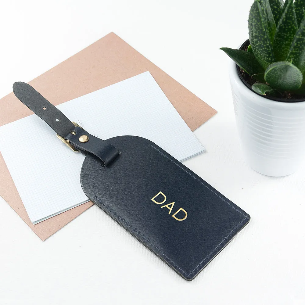 Personalised Navy Foiled Leather Luggage Tag