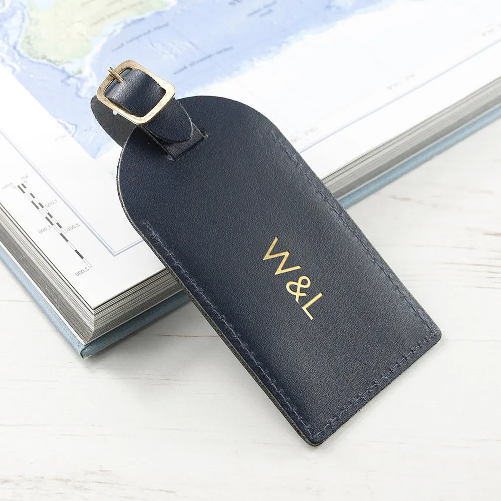 Personalised Navy Foiled Leather Luggage Tag