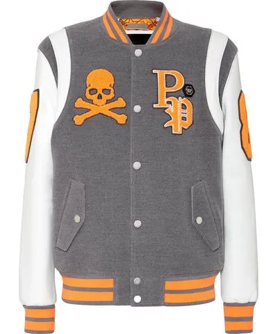 Philipp Plein College Jacket Deer Leather Sleeves Patches