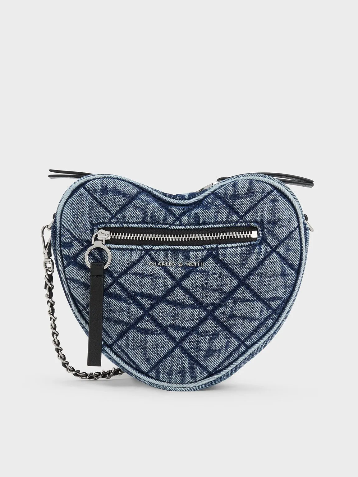 Philomena Denim Quilted Heart Crossbody Bag - Denim Blue