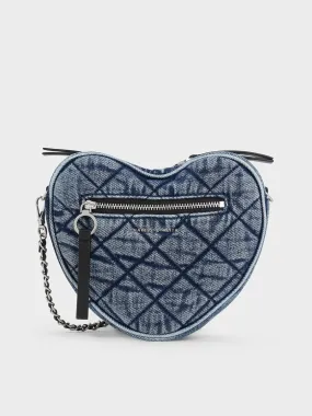 Philomena Denim Quilted Heart Crossbody Bag - Denim Blue