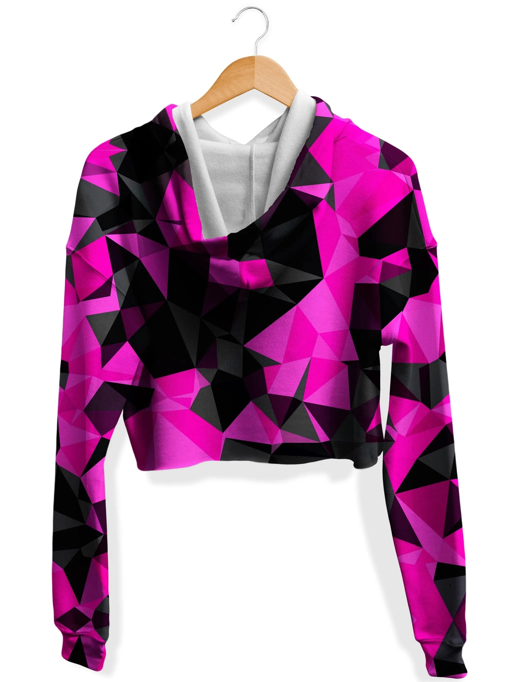 Pink and Black Geo Fleece Crop Hoodie