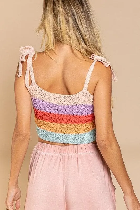 POL Tie-Shoulder Sweater Crop Tank Top