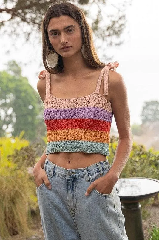 POL Tie-Shoulder Sweater Crop Tank Top