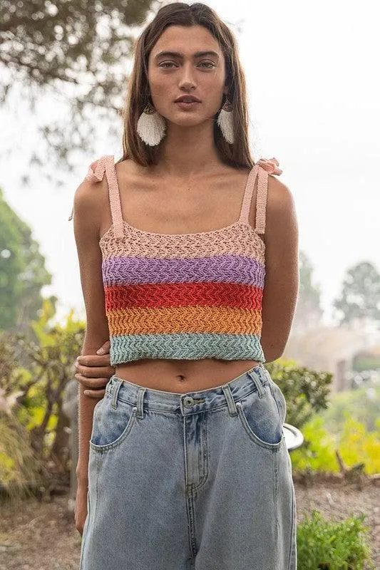 POL Tie-Shoulder Sweater Crop Tank Top