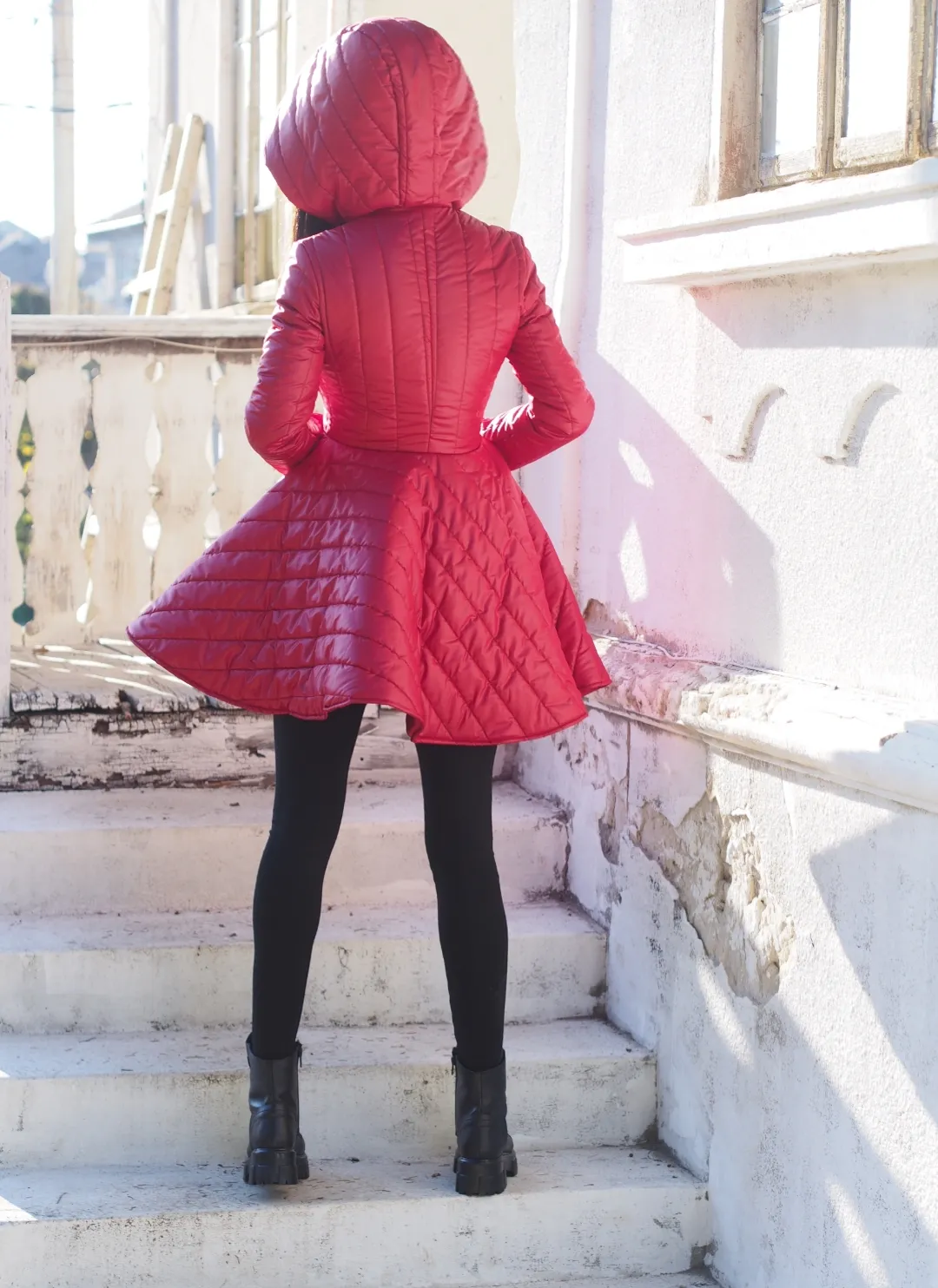 RED QUILTED COAT,EXTRAVAGANT RED PEPLUM JACKET,WINTER QUILTED COAT,AVANGARDE RED QUILTED JACKET