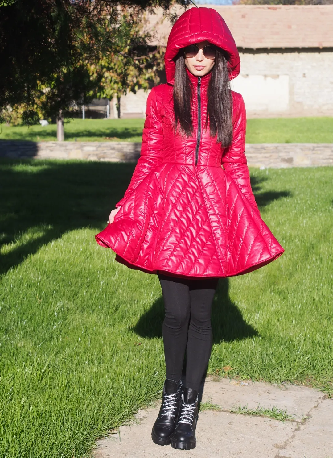 RED QUILTED COAT,EXTRAVAGANT RED PEPLUM JACKET,WINTER QUILTED COAT,AVANGARDE RED QUILTED JACKET