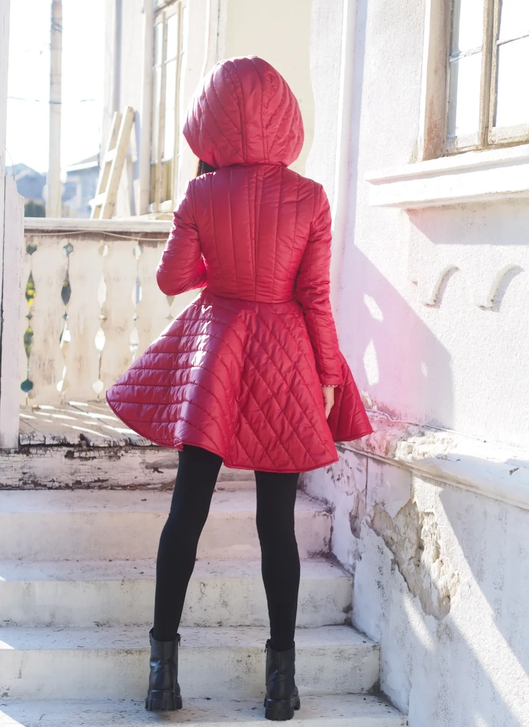 RED QUILTED COAT,EXTRAVAGANT RED PEPLUM JACKET,WINTER QUILTED COAT,AVANGARDE RED QUILTED JACKET