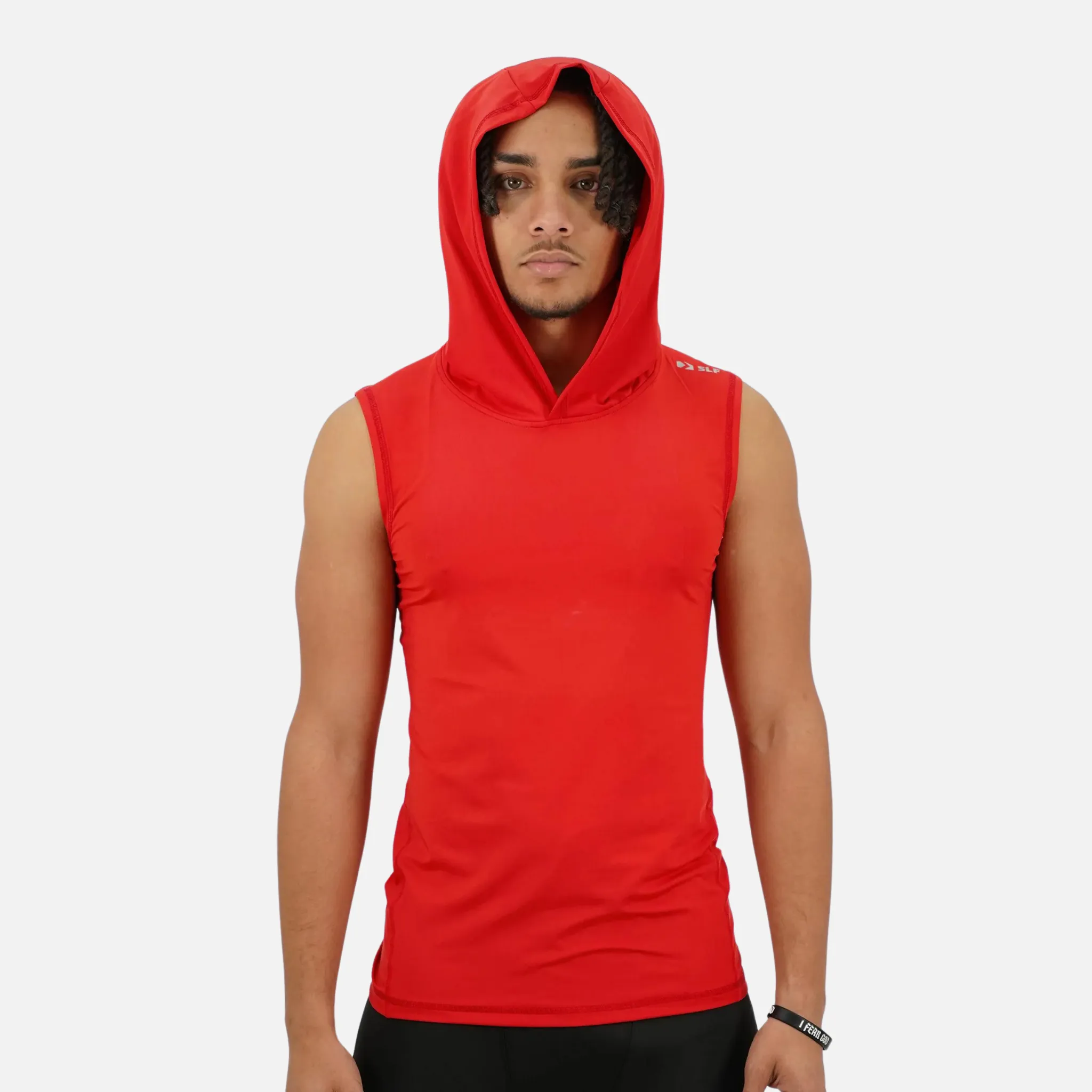 Red Sleeveless Compression Hoodie