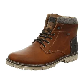 Rieker Men's Brown Leather Ankle Boots with Wool Lining and Zip Closure