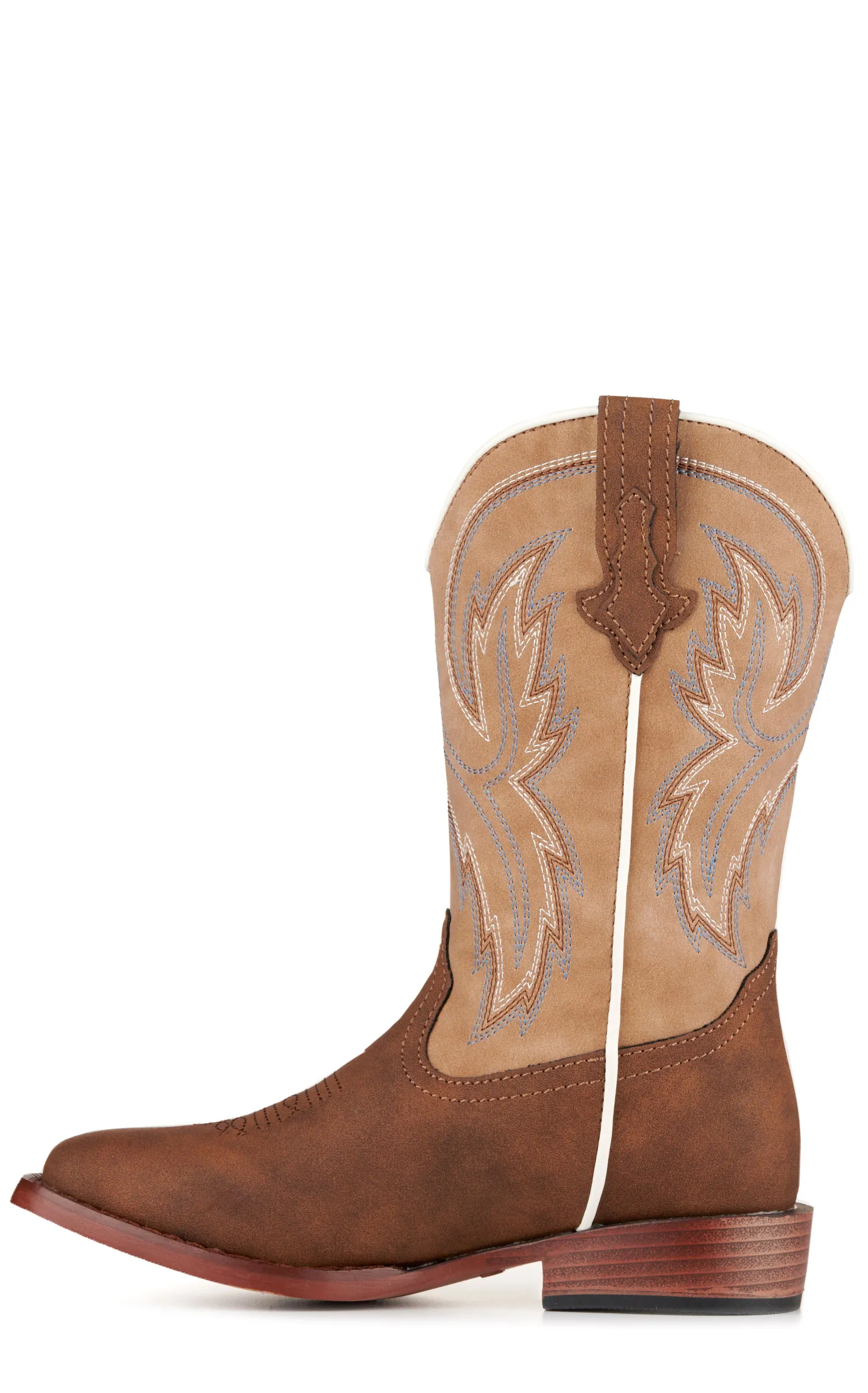 Roper Youth Eastwood Brown and Tan Faux Leather Square Toe Cowboy Boots