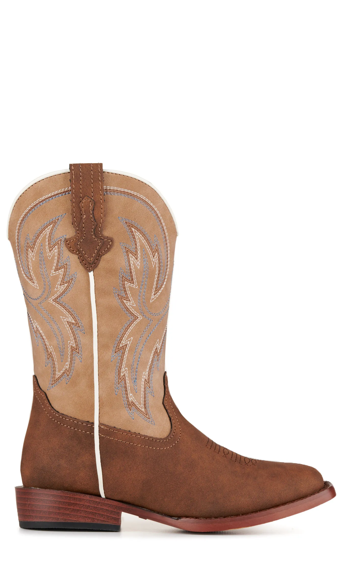 Roper Youth Eastwood Brown and Tan Faux Leather Square Toe Cowboy Boots