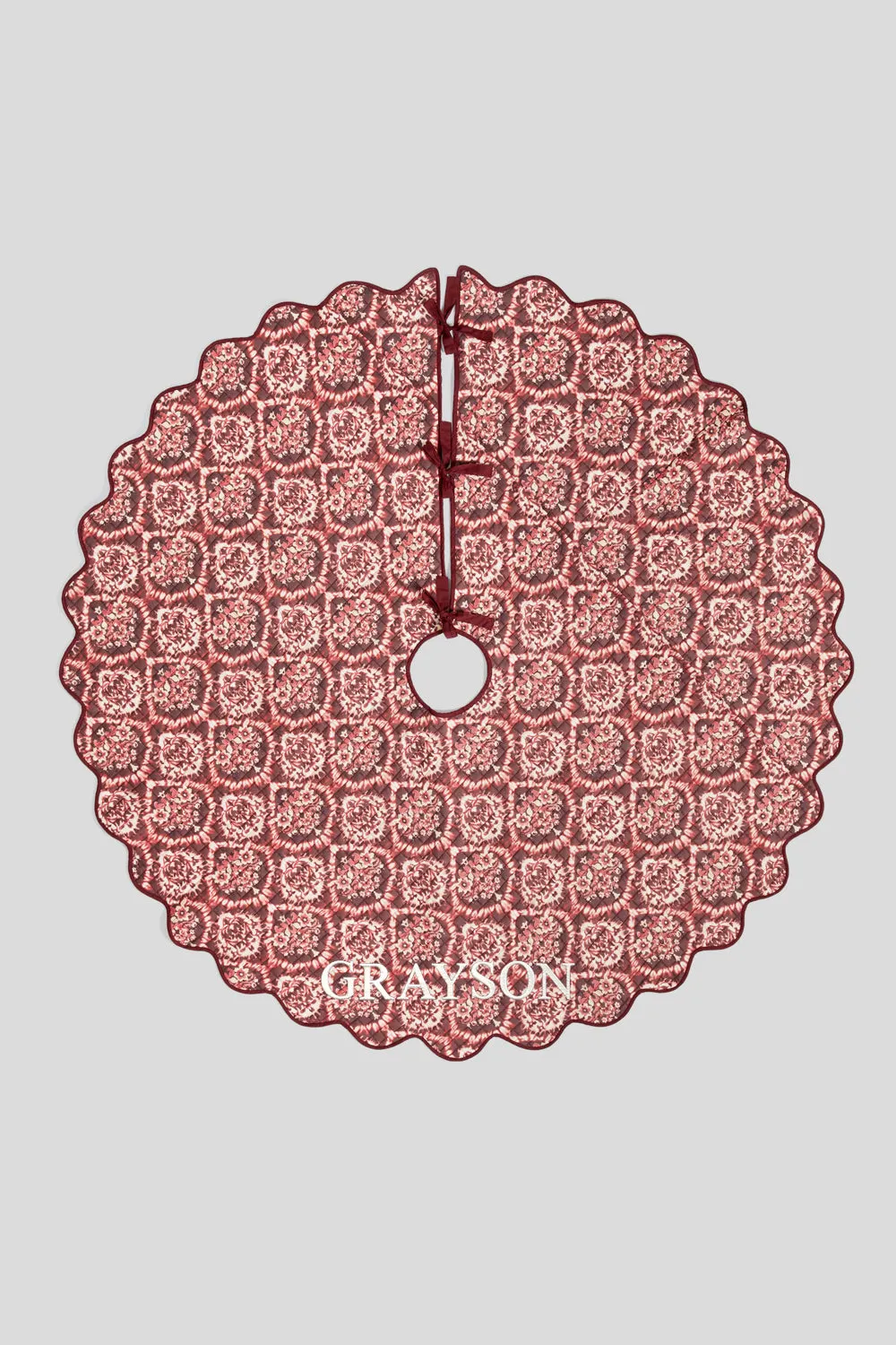 Scarlet Damask Quilted Tree Skirt