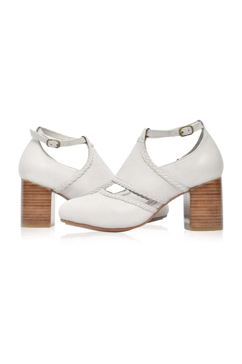 Serenity Leather Heels in Pure White