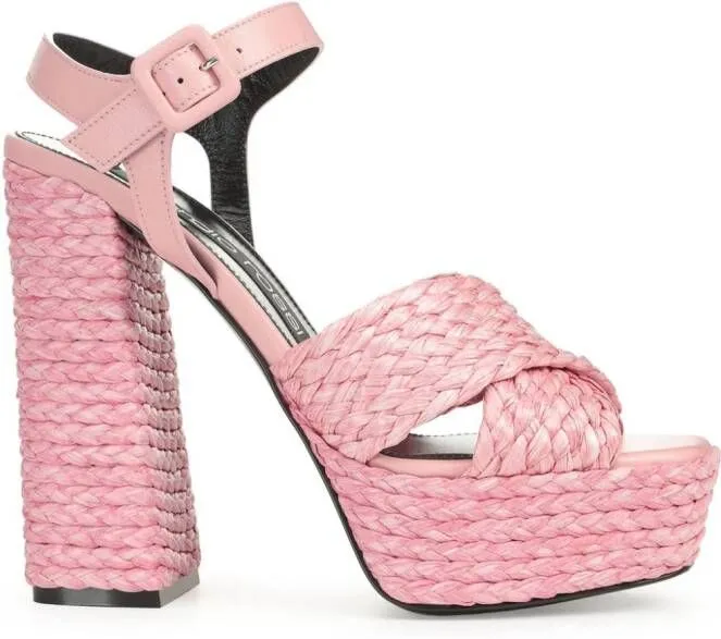 Sergio Rossi sr Seville platform raffia sandals Pink