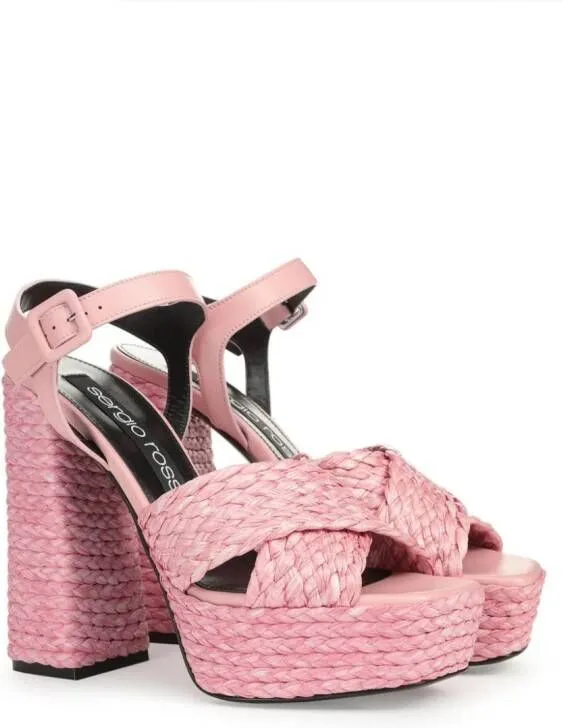 Sergio Rossi sr Seville platform raffia sandals Pink