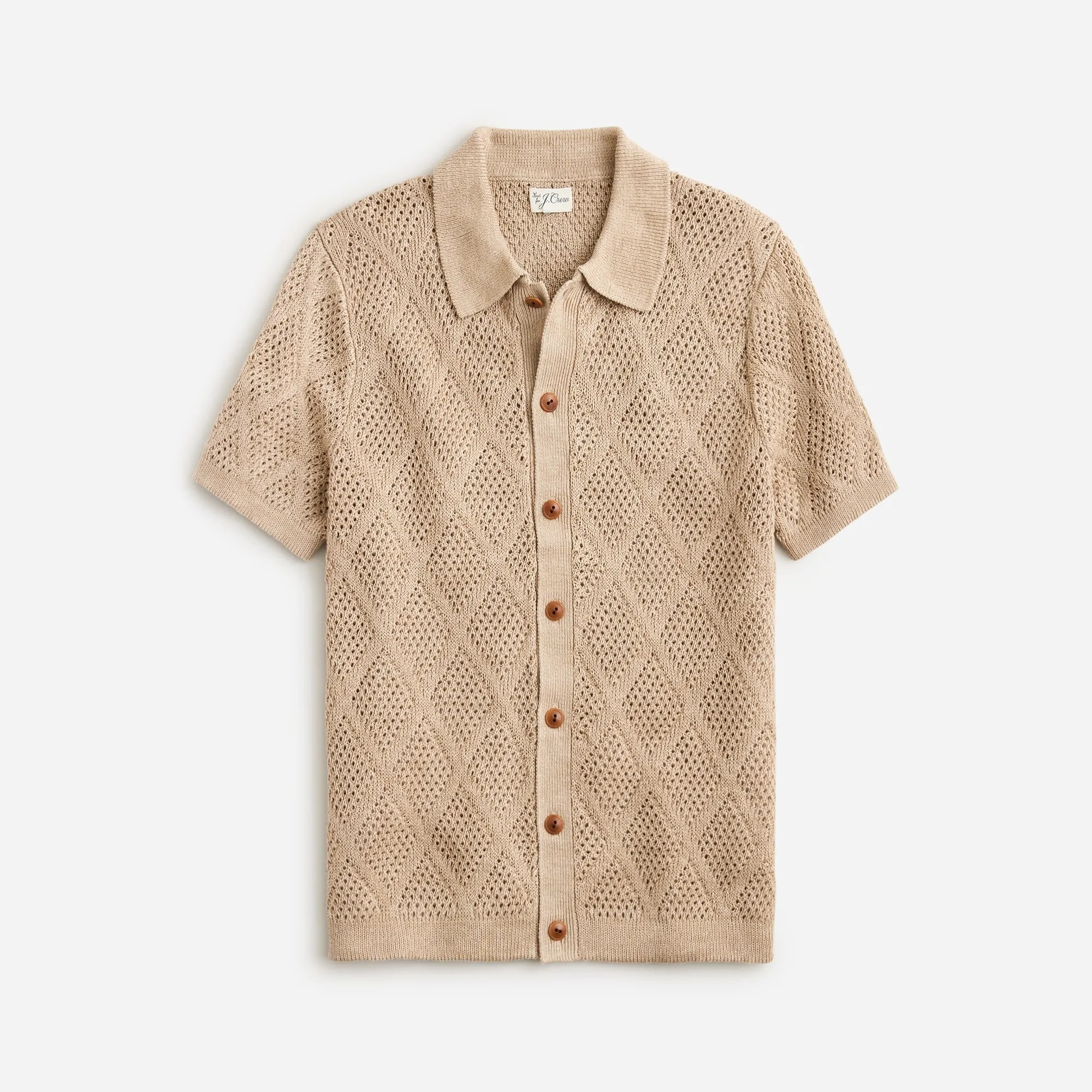 Short-sleeve linen diamond-stitch sweater-polo