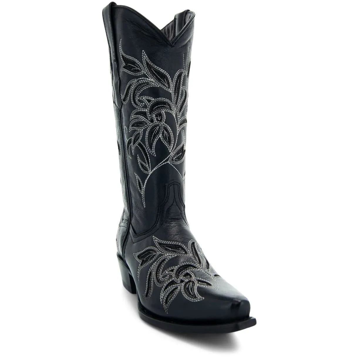 Soto Boots Womens Floral Embroidered Inlay Cowgirl Boots M50049 Black