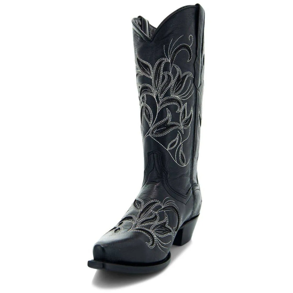 Soto Boots Womens Floral Embroidered Inlay Cowgirl Boots M50049 Black